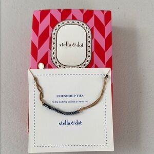 Stella & Dot “Courage” Blue Bead Gold Chain Adjustable Bracelet, New